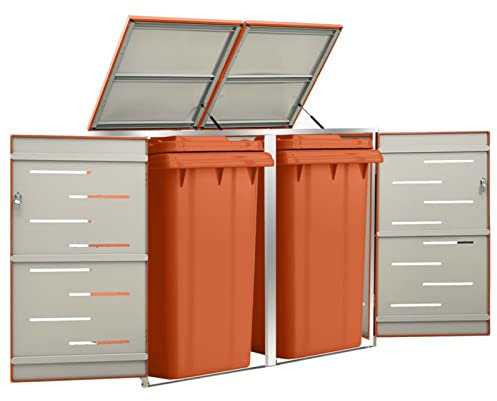 Chenshu Double Wheelie Bin Shed，Wheelie Bin Cover Shed, Wheelie Bin Lock, Wheelie Bin Hideaways 138x77.5x115.5 cm Stainless Steel