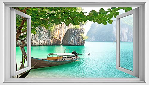 islandburner Bild auf Leinwand Fensterblick Langboot auf Insel in Thailand Sagenhafter Effekt Wandbild Leinwandbild XCGM