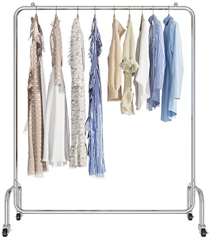 Vivo Technologies Heavy Duty Clothes Rail Freestanding Garment Rail Metal Clothes Rack on Wheels Clothing Rail Holds 100 kg for Shop Home Office Bedroom Laundry Room Indoor