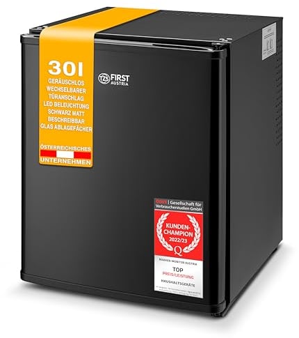 TZS First Austria lautloser Minikühlschrank | Getränkekühlschrank | Wechselbarer Türanschlag | LED-Beleuchtung | ohne Gefrierfach | 30L