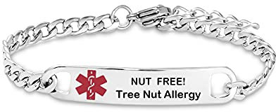 SBI Jewelry NUT Free Tree Nut Allergy Emergency Medical ID Bracelet for Women Mother Daughter Son Birthday Family Stainless Steel