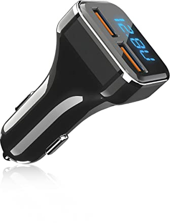 4.8A 24W Dual USB Car Charger, Volt Meter Battery Monitor with LED Voltage Amps Display, 3IN1 Digital Volt Gauge Cigarette Lighter Fast Charge for iPhone Samsung USB Charging Devices