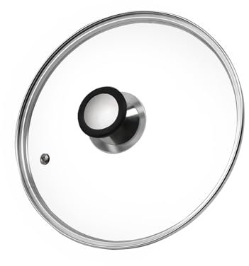 HEVSTIL Tempered Glass Lid, 8inch/21cm Clear Glass Pot Lid with Handle, Fits Most 8-inch Pans, Skillets, Woks or Sauce Pans, Anti-Overflow Hole Design, Stainless Steel Reinforced Edge