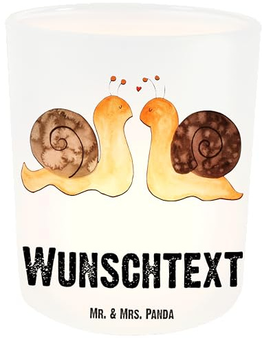 Mr. & Mrs. Panda Personalisiertes Windlicht Schnecken Liebe - Personalisierte Geschenke, Paar, Verliebt, Ehe, Träume, personalisiert, Pärchen, Windglas, Teelichthalter, Ehemann, Kerzenglas mit Namen