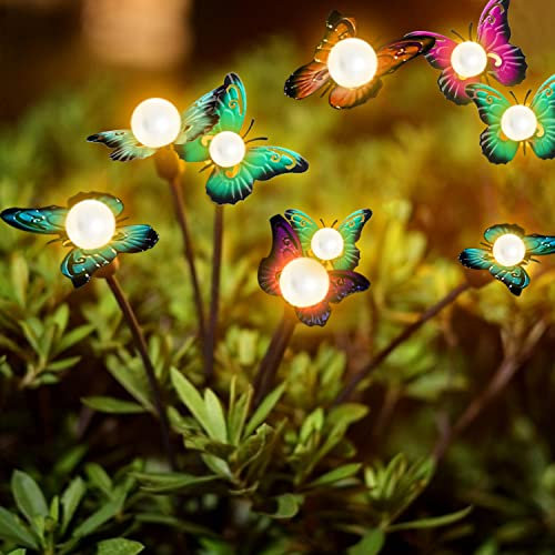 AIBISTAR Mariposa Luces Solares Exterior, 2 Piezas de 6 Luces Solares LED para Jardín al Aire Libre, IP65 a Prueba de Agua, Adecuadas para Jardines, Pasarelas, Balcones, Fiestas