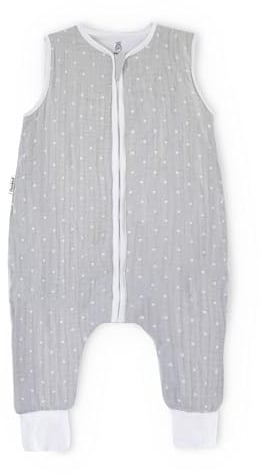 Ehrenkind® Baby Sommerschlafsack mit Füßen Musselin | aus weicher OEKO-TEX zertifizierter Bio-Baumwolle | Sommer Baby Schlafsack 1 TOG Gr. 80 Farbe Grau weiße Punkte