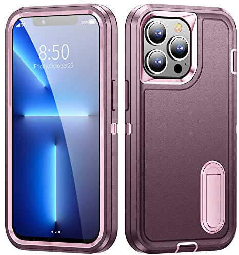 for Shockproof Defend Case for iPhone 13 14 Pro Max 11 12 Pro Max 6 6s 7 8 Plus SE 2022 X Xs XR Metal Bracket Back Cover,Fuchsia,Pink,for iPhone 12Pro Max