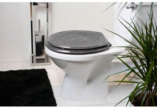 U.saf Soft Closing Toilet Seat, Quick Release Seat for Easy Cleaning, Satndard Bathroom Toilet Seat, Amazing Bath Decor (Glitter Seat [Silver])