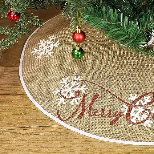 N&T NIETING Weihnachtsbaum Decke, 75cm Weihnachtsbaum Rock mit Weiß Schneeflocke Sackleinen Schwarz christbaumdecke rund Weihnachtsbaumrock für Weihnachten Dekoration