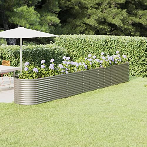 BaraSh Jardinera arriate Acero Recubrimiento Polvo Plata 512x80x68 cm jardineras Exterior Grandes Maceta huerto jardineras Exterior