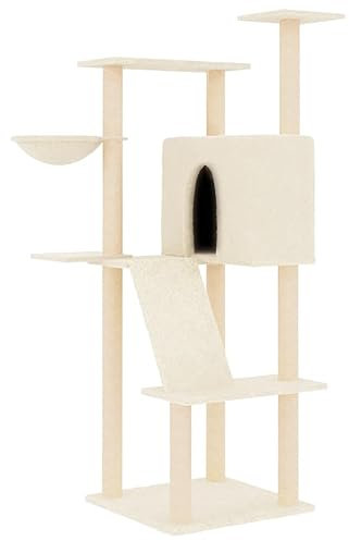 vidaXL Kratzbaum, Katzenbaum mit Sisal Kratzsäulen Plattformen, Katzenkratzbaum Kletterbaum mit weichem Plüsch, Kletterturm Katzenmöbel, Creme