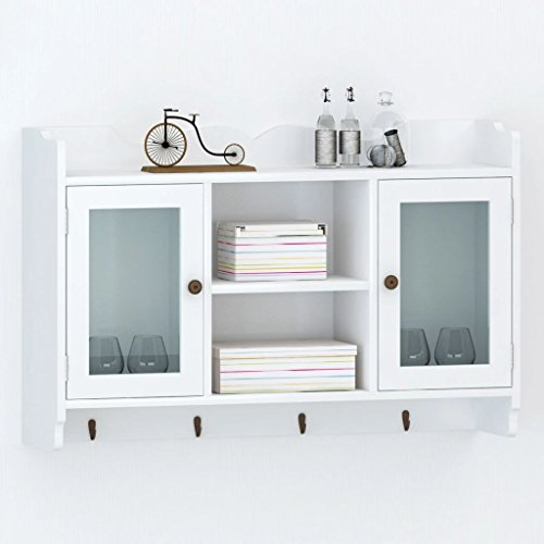 Homgoday Wall Cabinet with Storage Space Wall Cabinet Multi-Purpose Cabinet Living Room Kitchen Cabinet Storage Cabinet for Living Room Bedroom Cabinet Shelf Books/DVD/Glasses Storage White