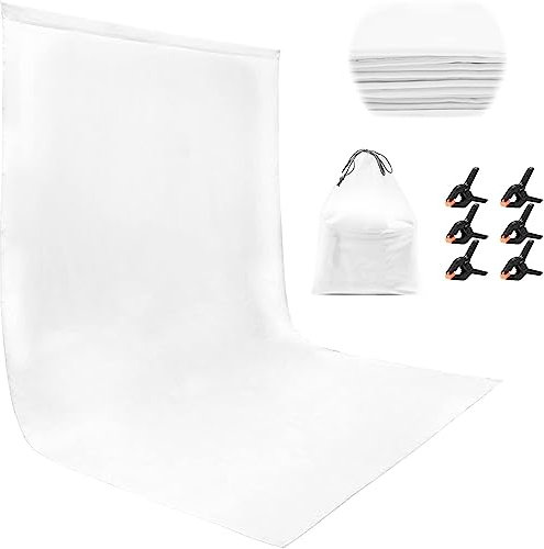 RTUIY White Backdrop 1.8×2.8m, Thicken Washable Polyester Rollup Cloth with 6 Clips + One Bag