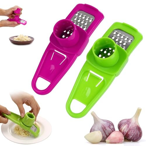 Hand Garlic Grinder-Small Hand Grinder for Garlic 2024 New Hand Press Garlic Chopper Hand Pepper Grinder Garlic Press Hand Specialty Tools (Green+Red)