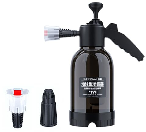 Botella de pulverización portátil a presión, pulverizador de bomba de espuma de 2 L con boquilla de repuesto, pulverizador de bomba de agua de espuma de mano para limpieza de coche, riego de plantas