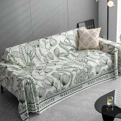 Ayoiow Couchbezug für Wohnlandschaft Bezug Sofa Grün 4 Sitzer Sofabezug Eisseide Blumen Und Blättermuster