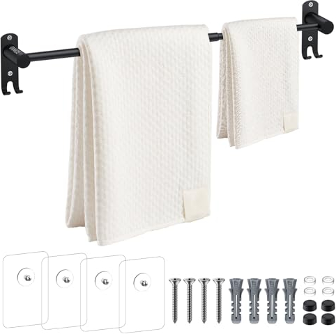 TANiCE Handtuchhalter ohne Bohren 40-70cm einstellbar Edelstahl Handtuchstange wandmontage Badetuchhalter Handtuchstange Wand für Bad Küche, Schwarz