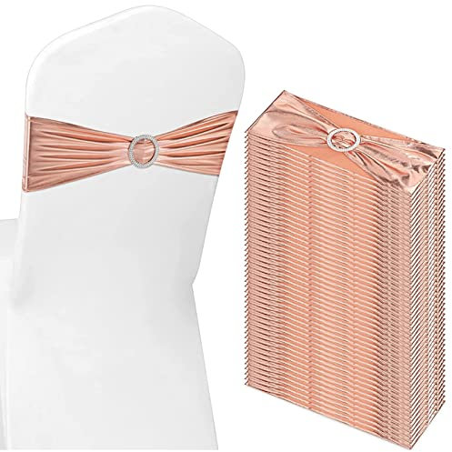 Nœuds en élasthanne, Bande de Couverture Extensible avec Boucle coulissante, Attaches élastiques universelles pour fête de Mariage, cérémonie, réception, Banquet, décoration (Or Rose, 100)