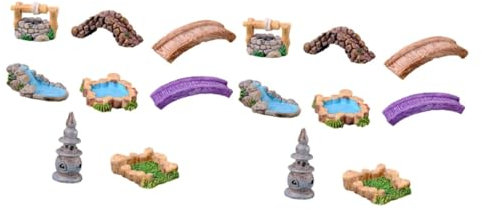 INOOMP 2sätze Miniatur Landschaftsornamente Retro Brücke Und Wasserbrunnen Für Garten Teich Und Projekte Teiliges Resin Deko Für Kreative Gestaltung