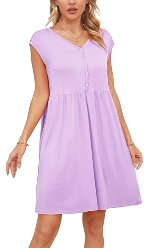 VOGMATE Chemise de Nuit Femme sans Manches Robe de Nuit Bouton Ouvert Devant Col V Vêtements de Nuit Violet Clair XXL