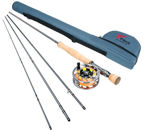 8 Fans Fliegenfischrute und Rollen-Kombinationen mit 4 Abschnitten, tragbarer Angelrute und CNC-gefräster Fliegenrolle aus Aluminiumlegierung, komplettes Starterpaket (2,7 m, 2,7 m)