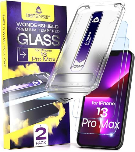 Defenslim for iPhone 13 PRO MAX Screen Protector (2Pack), Easy Auto-Dust & Align Install Kit, 6.7 Tempered Glass, 9H Hardness, Ultra HD Clear, Case Friendly, WonderShield