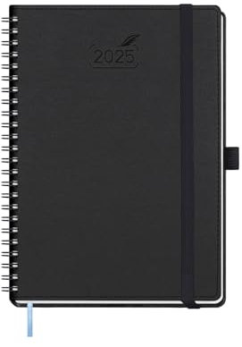 BEZEND Kalender 2025 Buchkalender A5 Ringbuch 1 Woche 2 Seiten | Terminplaner 2025 Wochenplaner mit 100 g/m² Papier & Monats-Register | Planer & Terminkalender mit PU-Leder Softcover - Schwarz