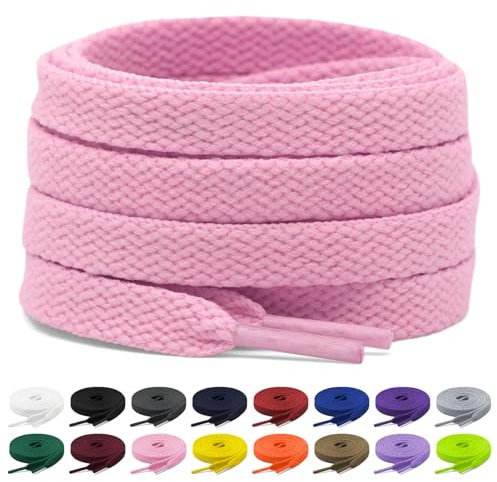 Shecret Lacci Scarpe, 2 Paia Lacci Piatti per Sneakers, Lacci e Stringhe Sportivi Piatti da 8mm Per Scarpe da Ginnastica, Corsa, Adulti, Bambini, Poliestere (Rosa, 110 cm - 2 Paar)