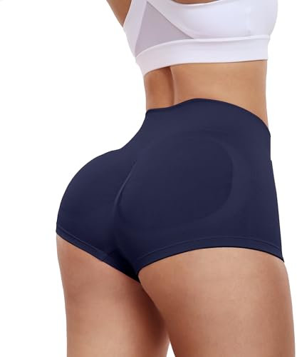 Vertvie Sporthose Damen Kurz Scrunch Sport Shorts Hotpants Hoch Taille Gym Shorts Push Up Kurze Leggings Sexy Yoga Shorts Fitness Workout Radlerhose Sport(Dunkelblau,S)