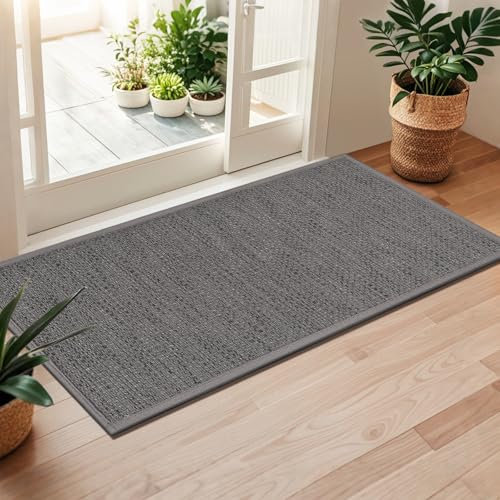 LEKEEPGO Fussmatte Innen 60 x 120 cm, rutschfest Fußmatte, waschbar Schmutzfangmatte, Dünn Türmatte Saugstarke Eingangsteppich, Sauberlaufmatte, Eingangsmatte für Innenbereich, Grau