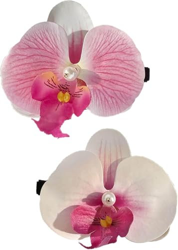2pcs Pink Floral Hairpin Orchids Flower Hairpins Stylish Women Girls Hair Clip Elegant Bohemias Bridals Hair Decorations Stage Hair Clip Hair Pins Hair Styling Accessories