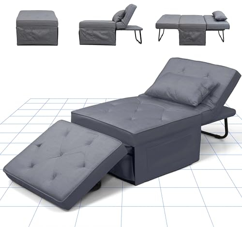 FLEXISPOT Sofabed, Relaxsessel Wohnzimmer Sessel mit hocker Schlafsessel Klappbar mit bettfunktion，SofaBett ausziehbarer Schlafsessel Belastbar bis 300kg, Grau，72 * 69 * 35 cm