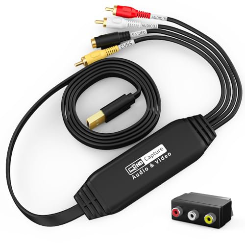 Tihokile USB Video Capture Card Device, Audio Video Converter Grabber for RCA to USB-Convert VHS Mini DV VCR Hi8 DVD to Digital Converter for PC TV Tape Player Camcorder, Male