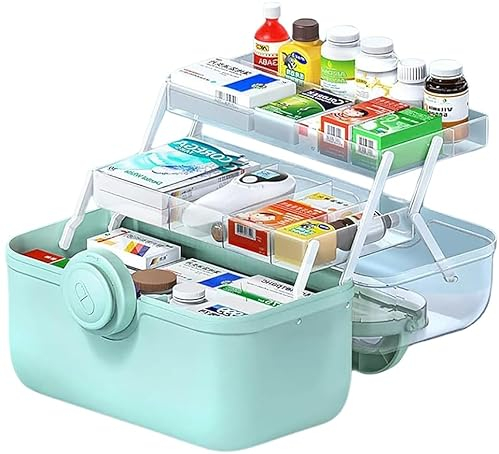 ZAXER - Boîte à médicaments à trois couches - Boîte à médicaments portable - Trousse de premiers soins - Pharmacie à domicile - Grand organisateur - Boîte à médicaments - Avec poignée de transport