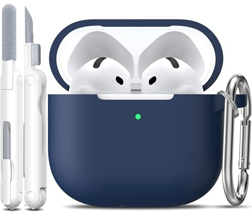 R-fun for AirPods 4 Case (2024) Soft Silicone -Midnight Blue | Compatible with Apple AirPods 4th Generation, Cleaning Kit & Keychain Included, Unisex All-around Protection