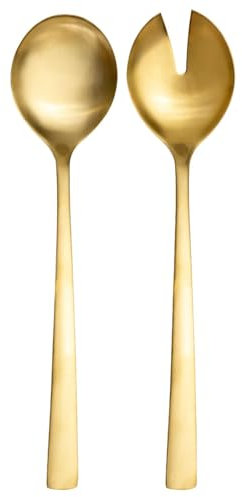 Intirilife Salatbesteck Set Edelstahl 18/0 in Gold- 24.5 cm- Besteckset 2-teilig, Salatgabel, Servierlöffel, Edelstahl poliert, matt, spülmaschinengeeignet- Tischbesteck für Familie Hotel Restaurant