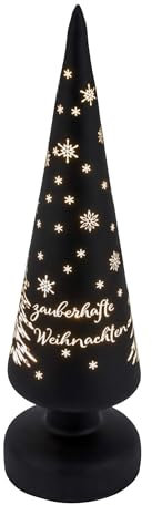 LED Weihnachts Glasbaum Aufsteller schwarz matt - 30 cm - Glas Deko Baum warm weiß beleuchtet Batterie betrieben - Advent Winter Mini Tannenbaum Tischleuchte Stimmungslicht