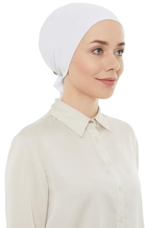ihvan online, Hijab Kopftuch, Anti Rutsch Kopftücher Unterkappe für Frauen, Bone mit Rückbindung, Damen Muslim Hijab Cap, Weiß