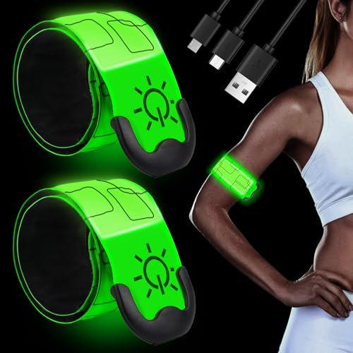 Byffoer Led Armband Aufladbar, 2 Stück Reflective Leucht Armbänder Leucht Armbänder Lichtband,Wiederaufladbar Leuchtarmband Reflektorband Nacht Sicherheits Licht für Joggen, Laufen, Hundewandern