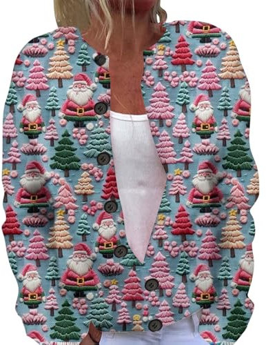 DaPongZhi Women's Christmas Cardigans - Chunky Knit Cardigan, Long Sleeve Button Front Sweater, Oversized Christmas Dresses