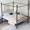 KAZZIO Metallbett, Himmelbett, Gewelltes Kopfteil, 140x200cm, Französisches minimalistisches Design, Heranwachsende und Erwachsene, Flachbetten, Metall, Schwarz
