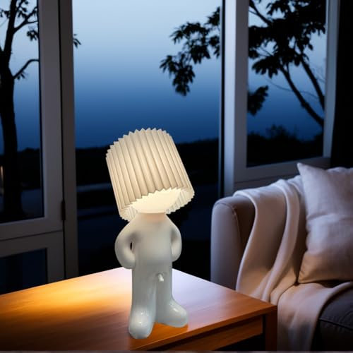 Kreative Nachtlicht A Little Shy Man, Lustige Schüchterner Mann Lampe Tischlampe, LED Tischlampe Mit Schirm, Romantische LED Nachttischlampe Schlafzimmer Deko Lampe (Weiss)