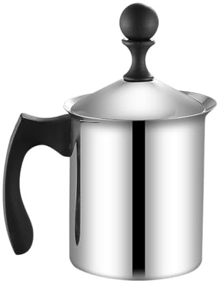 Stainless Steel Hand Held Frother, Manual Milk Frother Pitcher for Cappuccino, Latte & Coffee Foam, Long Lasting Design, Professional Milk Frother for Homemade Coffee and Espresso Drinks