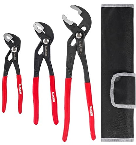 NAUKII 3 Pezzi Pinze Regolabili 180mm/250mm/300mm Pinza a Pappagallo Impugnatura Comfort Antiscivolo Chiave a Pappagallo Per Idraulico Acciaio al Cromo Vanadio Giratubi Idraulico