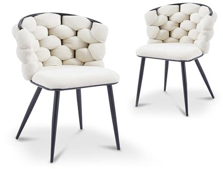 DecoInParis Lot de 2 chaises en Tissu Beige Pieds en métal Noir Cecile
