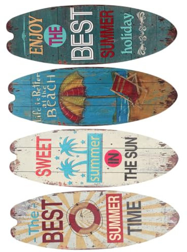 GRIRIW 4stücke Surfbrett Holz Wanddeko Surfbrett Zeichen Für Zuhause Strandhausdeko Mit Wanddeko Für Bars Innenbereich Hängeschild