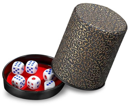 Jortmrd Würfelbecher Leder Würfelbecher mit Deckel Würfelbecher mit 6 Würfeln Kniffelbecher Schockbesteck Würfelbecher Leise Würfel Leder Becher Würfel mit Becher