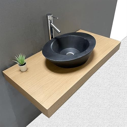 AVA - Plan de Salle de Bain 100 cm en Chêne Naturel Épaisseur 9 cm + Fixations - Plan Vasque et Meuble Évier
