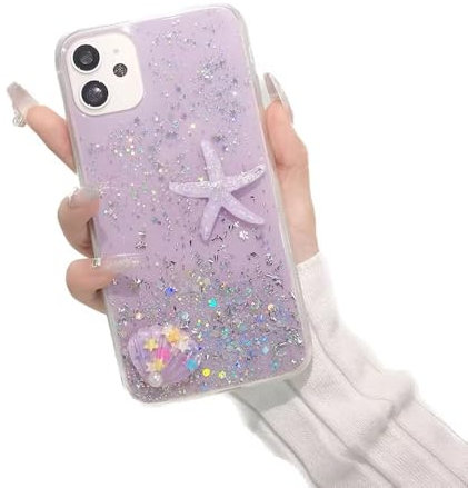 SEHEYA Hülle für iPhone 6 Plus/iPhone 6S Plus Silikon Glitzer Süß Seesterne Muscheln Aesthetic Weiche TPU Handyhülle Stoßfest Ultra Dünn Mädchen Case, Lila