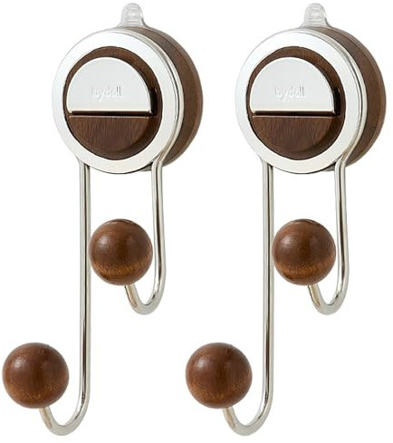 MURRI&MURRDI Ganci a ventosa resistenti, riutilizzabili, rimovibili, resistenti, reggono fino a 15 kg, in plastica, per cucina, bagno, porta finestra (2 in legno di noce)